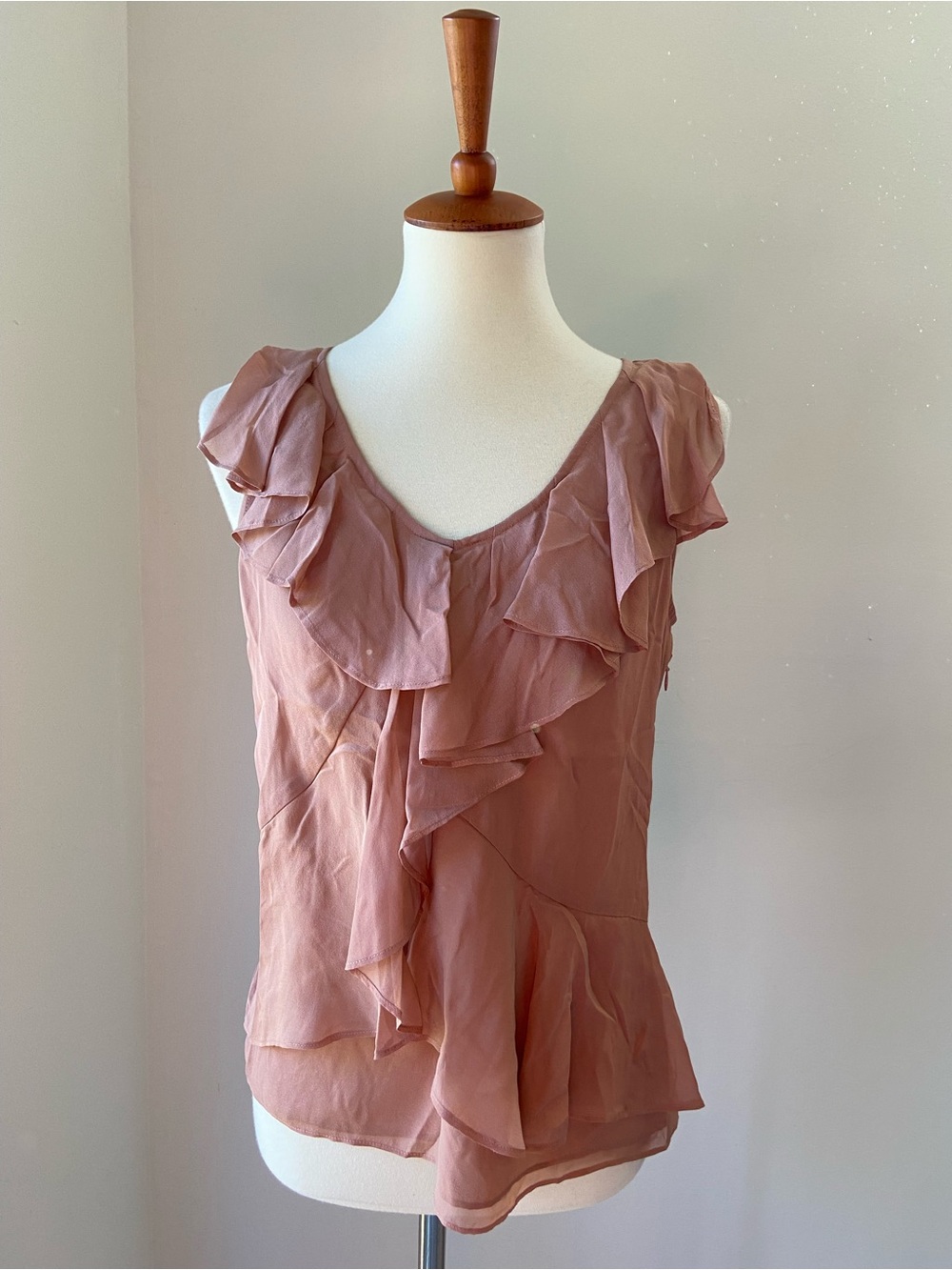 NWT J. Crew Dusty Rose Silk Ruffled V-Neck sleeveless top